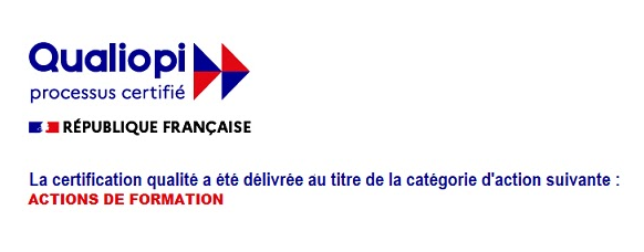 Qualiopi, processus certifié — République Française. La certification qualité a été délivrée au titre de la catégorie d'action suivante : actions de formation.
